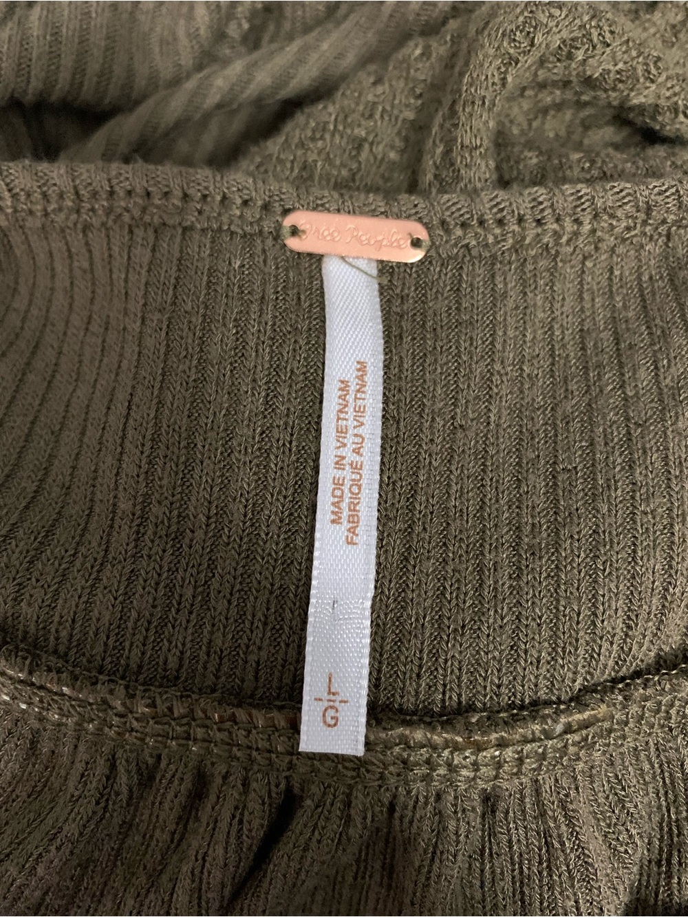 Free People Army Green Waffle Knit Long Sleeves Top - Picture 3 of 6